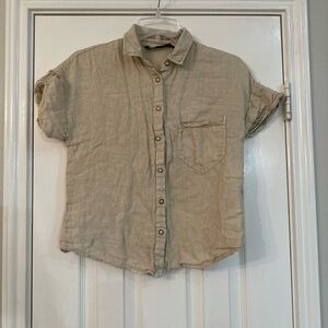 Zara Beige Short Sleeve Button Down Shirt